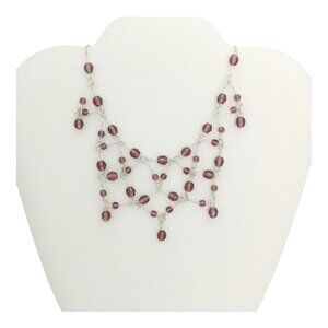 Vintage Czech Purple Crystal necklace fire polished beads On Silver